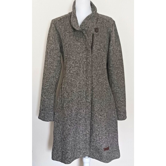 Sherpa Adventure Lhamu Jacket Gray Fleece Knit Zip Front Knee Length Sz M - Picture 2 of 15